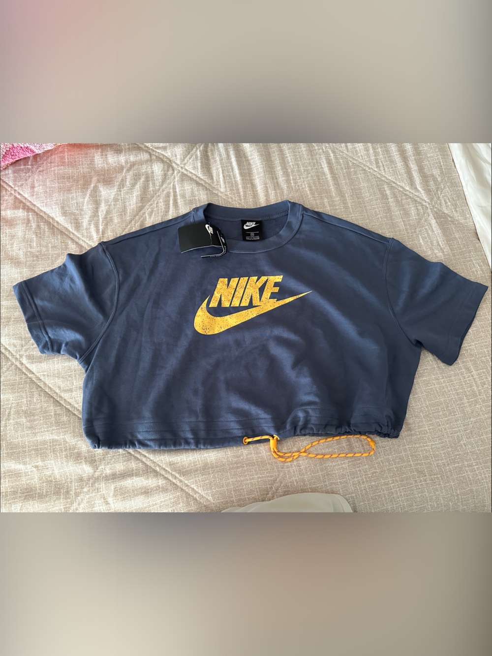 Nike Women’s Navy Blue Athletic Shorts with Yellow Logo